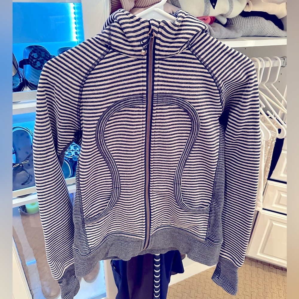 LULULEMON Scuba Hoodie II Striped Cotton Fleece Heathered Inkwell Mojave size 6